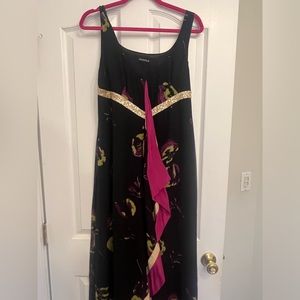 Magaschoni Ruffle Chiffon Long Dress w/ Sequin Detail